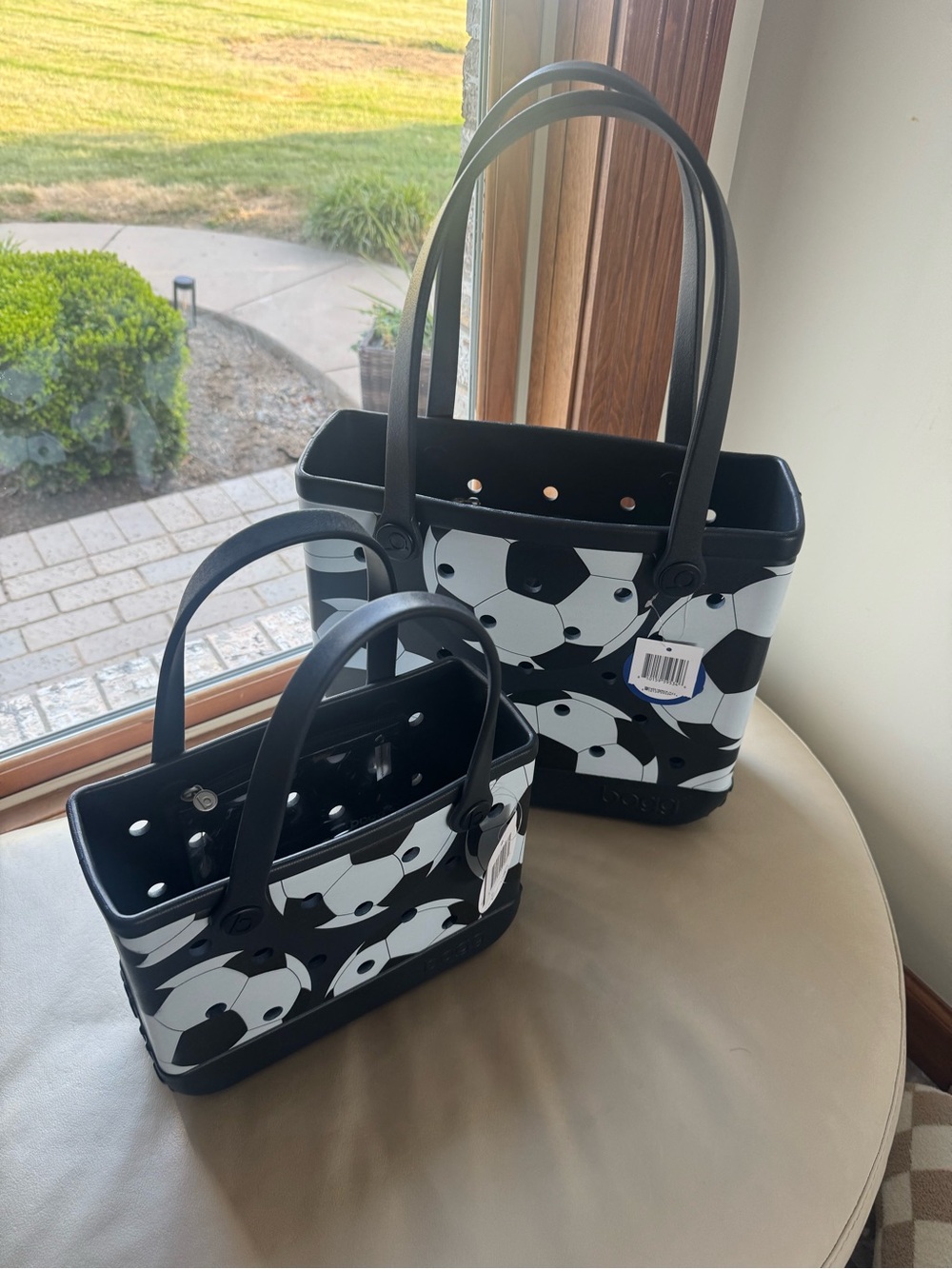 BOGG SOCCER  “LETS KICK IT” BLACK/WHITE/ TOTE NEW BITTY & BABY BOGG BAGS